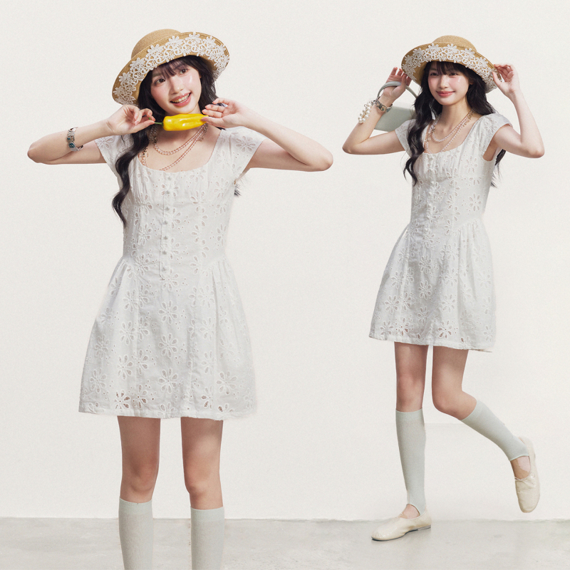 Cream Kitten Moonlight Sonata White Lace Dress Women's Summer Waist-Cinching Short Skirt A-Line Skirt Cream Kitten Moonlight Sonata White Lace Dress Women's Summer Waist-Cinching Short Skirt A-Line Skirt