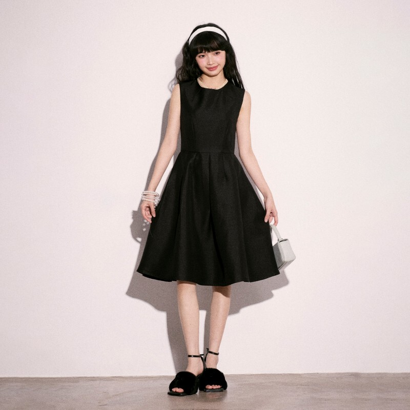 Cream Kitten Smoke Ink Glaze Black Ruffled Sleeveless Dress Women's Summer Waist-Cinching Dress