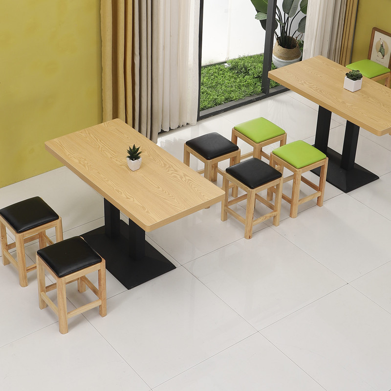 Milk Tea Shop Solid Wood Small Square Bench Fast Dining Room Dining Hall Dining Table And Chairs Combined Large Round Table Small Square Table Marble Table