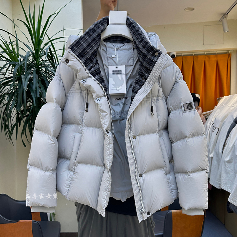 2025 Autumn/Winter New Women's 90% New National Standard White Duck down Jacket High-End Fashion Plaid Collar Hooded down Coat