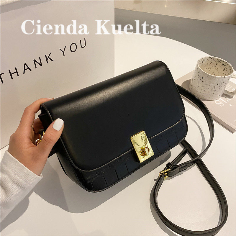 Cienda Kuelta Bag Packs Women 2021 New Tide Fashion Genuine Leather Skew Satchel 100 Hitch Black Summer Season