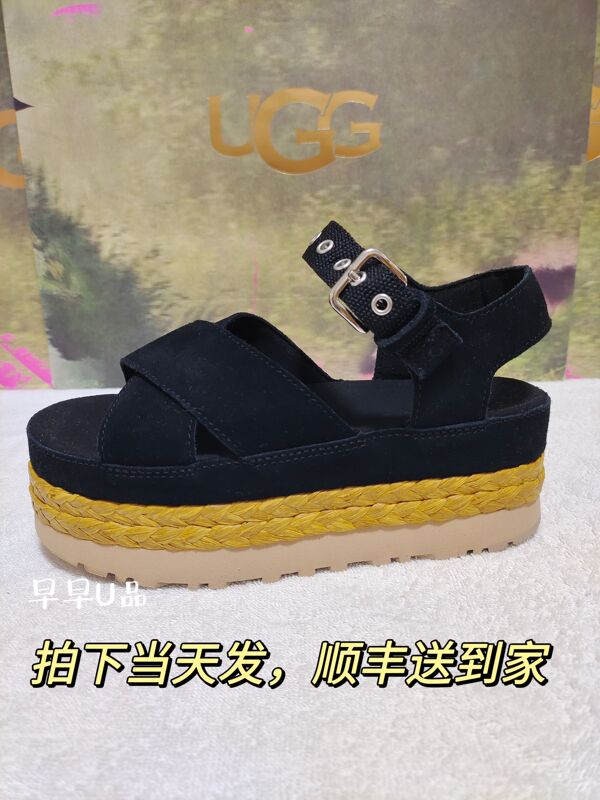 Authentic Ugg Summer Women's Hemp Rope Braided Thick-Soled Fashionable Cross-Strap Leather Sandals 1152711 in Stock Authentic Ugg Summer Women's Hemp Rope Braided Thick-Soled Fashionable Cross-Strap Leather Sandals 1152711 in Stock