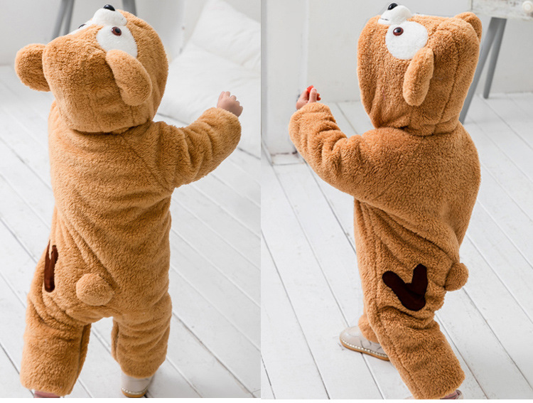 Quần áo mùa thu và mùa đông cho nam và nữ gấu con thú romper ra quần áo corset lưới màu đỏ dễ thương dày quần áo một mảnh jumpsuit bé trai cá tính