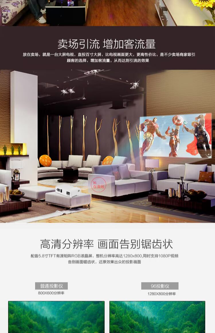Thunder Cannon 96 Home HD Không dây wifi Máy chiếu led Văn phòng thông minh Máy tính di động Rạp hát tại nhà