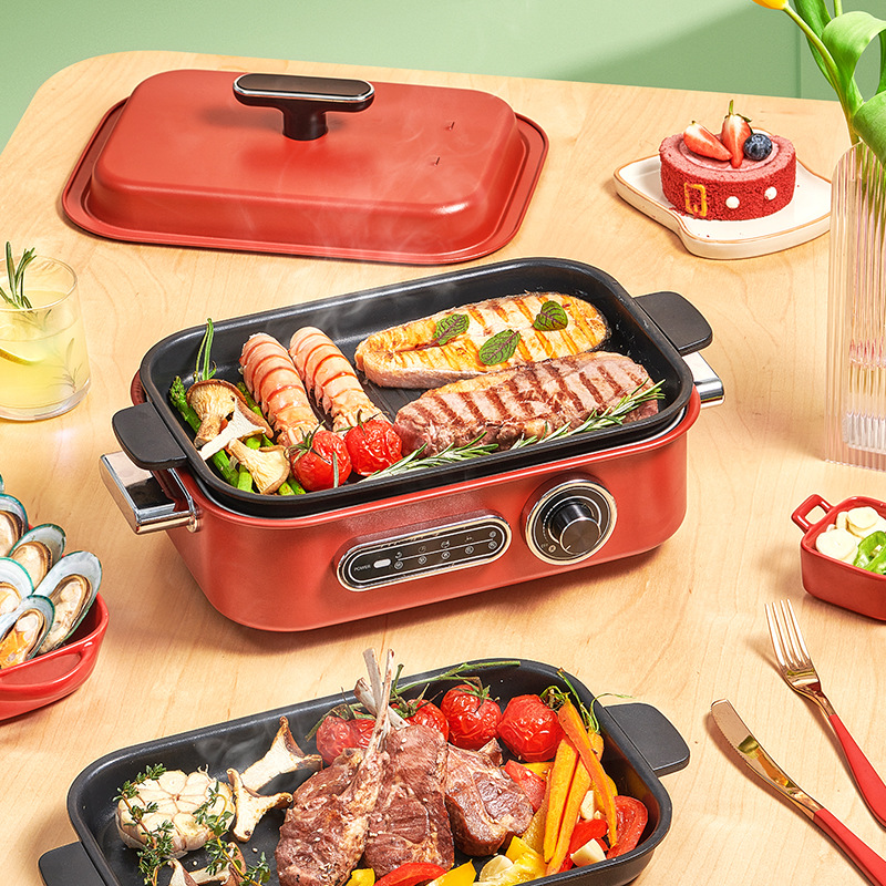 Cooking pot multi-functional household two-piece quick-cooking pot large-capacity roasting one-pot barbecue hot pot smokeless steamer