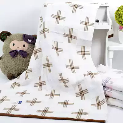 Gauze and untwisted cotton bath towel double-layer untwisted simple plaid cotton soft absorbent skin-friendly and comfortable couples