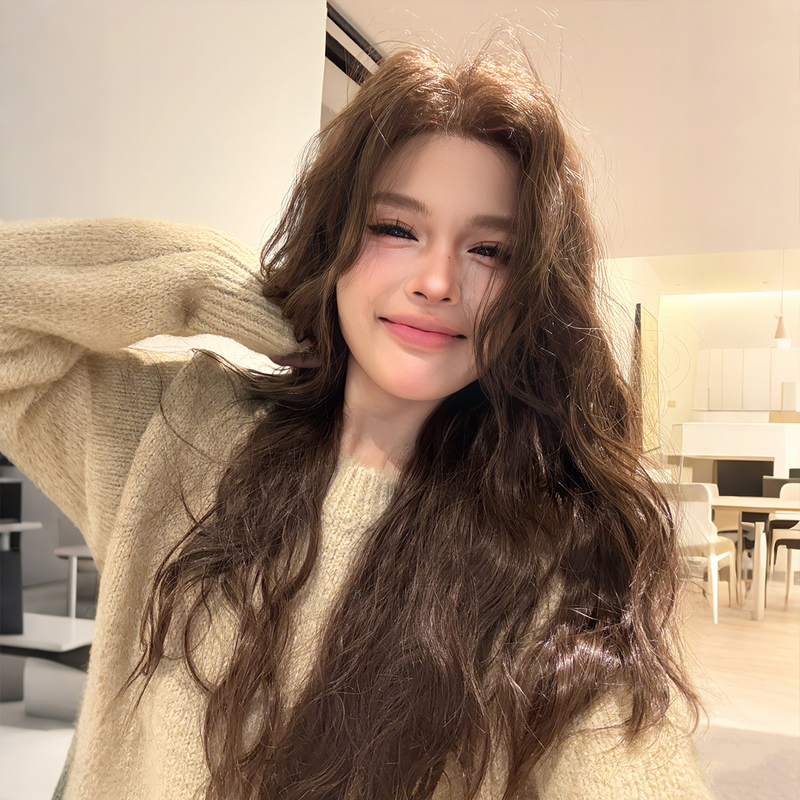 Ruonanjuanjuan Shangkou Full Wig for Women, Realistic Human Hair, Everyday Wool Curls, Egg Roll Long Hair, Vintage Style