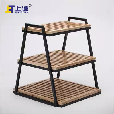 Shangqian three-layer fir iron rack Pastry cake cake bread display rack Supermarket shopping mall promotion rack Fruit display rack