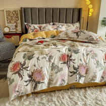 High-grade American light luxury cotton four-piece cotton bedding Nordic twill quilt cover sheets 1 8m bed hat