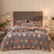 Winter bedding milk velvet four-piece set thick and warm coral fleece 1 8m bed sheet 2x2 3 m flannel quilt cover