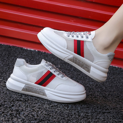 惟森小白鞋女厚底2021夏季新款镂空女鞋网纱增高百搭休闲板鞋蜜蜂