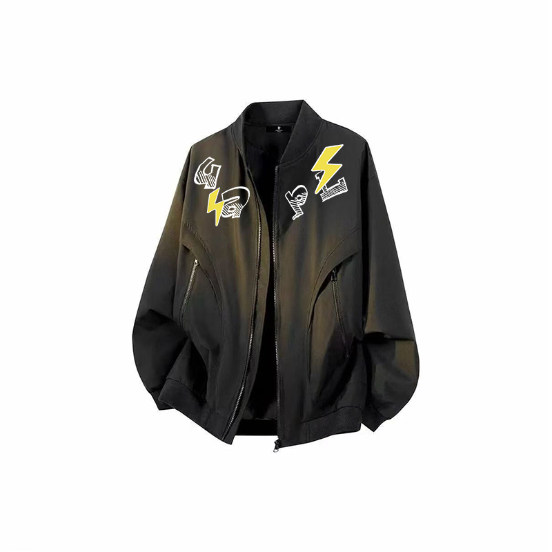 American High Street Lightning Letter Print Baseball Jacket for Men, Spring and Autumn Trendy Versatile Couple Thin Flight Jacket