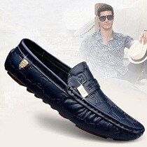 Hong Kong bean shoes male leather tide upscale soft sole English Han version of a breathable soft leather summer shoes