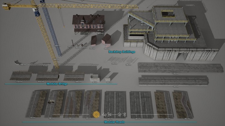Highway - Environment 自然写实场景高速公路施工现场铁路牌工地建筑素材