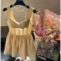 Qing Epiphyllum/Tencel linen fishbone waist suspender skirt for women summer pure desire V-neck A-line short skirt