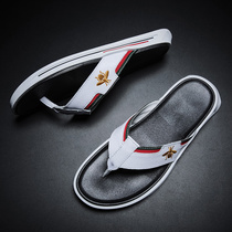 Flip-flops men summer outdoor trend padded foot slippers leather fashion non-slip outside wear splint mens slippers White
