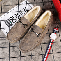 2020 winter Bean shoes men plus velvet leather Korean British men mens casual shoes cotton shoes warm and wool soft bottom tide