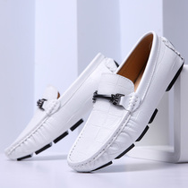 White casual leather shoes mens Bean shoes business casual shoes spring summer Korean youth fashion leather mens shoes