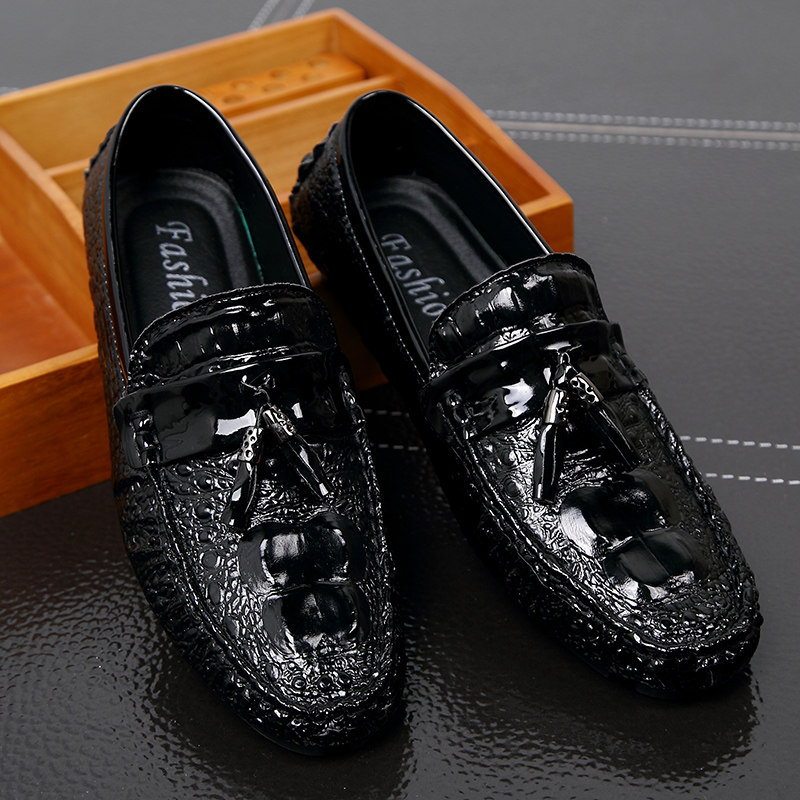 Spring Summer New Bean shoe Men's genuine leather 2020 new Korean version 100 lap casual leather leather Bright Leather Crocodile Tattooed Shoes