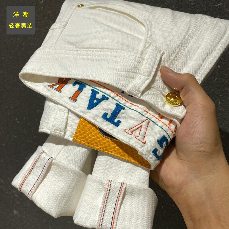 High-End Old Money Style Men's Summer Cropped Jeans, Custom-Made Herringbone Twill Slim-Fit Straight-Leg Pants