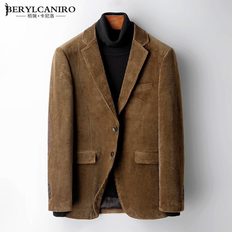 Autumn and Winter Patch Elbow Suit Jacket Single Piece Men's Slim Fit Trendy Retro Corduroy Casual Blazer