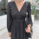 Spring and Autumn Plus Size Women's V-neck Polka Dot Dress Fat MM Fashion Slim Fit Big Swing Bottoming Long Dress for Tall People