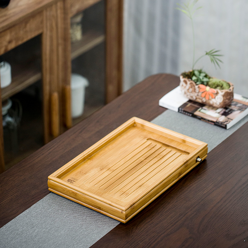 The Product porcelain sink bamboo tea tray tray household contracted tablet drainage type large bamboo tea rectangle filling dish