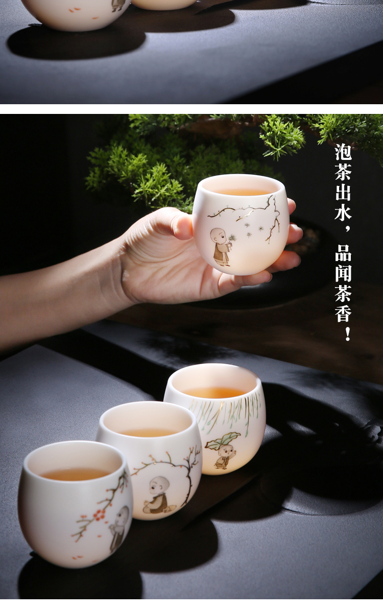 The Product dehua porcelain remit suet jade master cup paint the young monk to support private custom zen tea cups badging