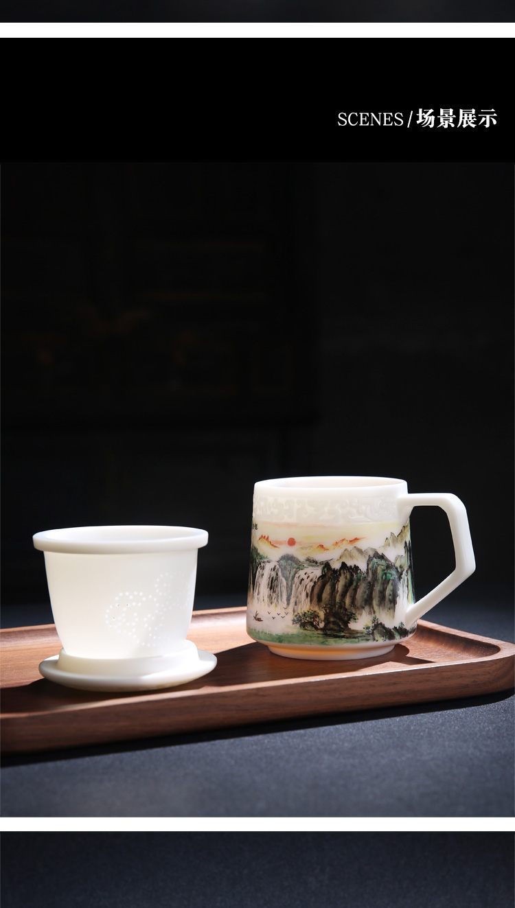 Porcelain sink/wushan Chinese painting plutus feng shui cupped the sunrise hand - made white Porcelain office cup with cover filter cups