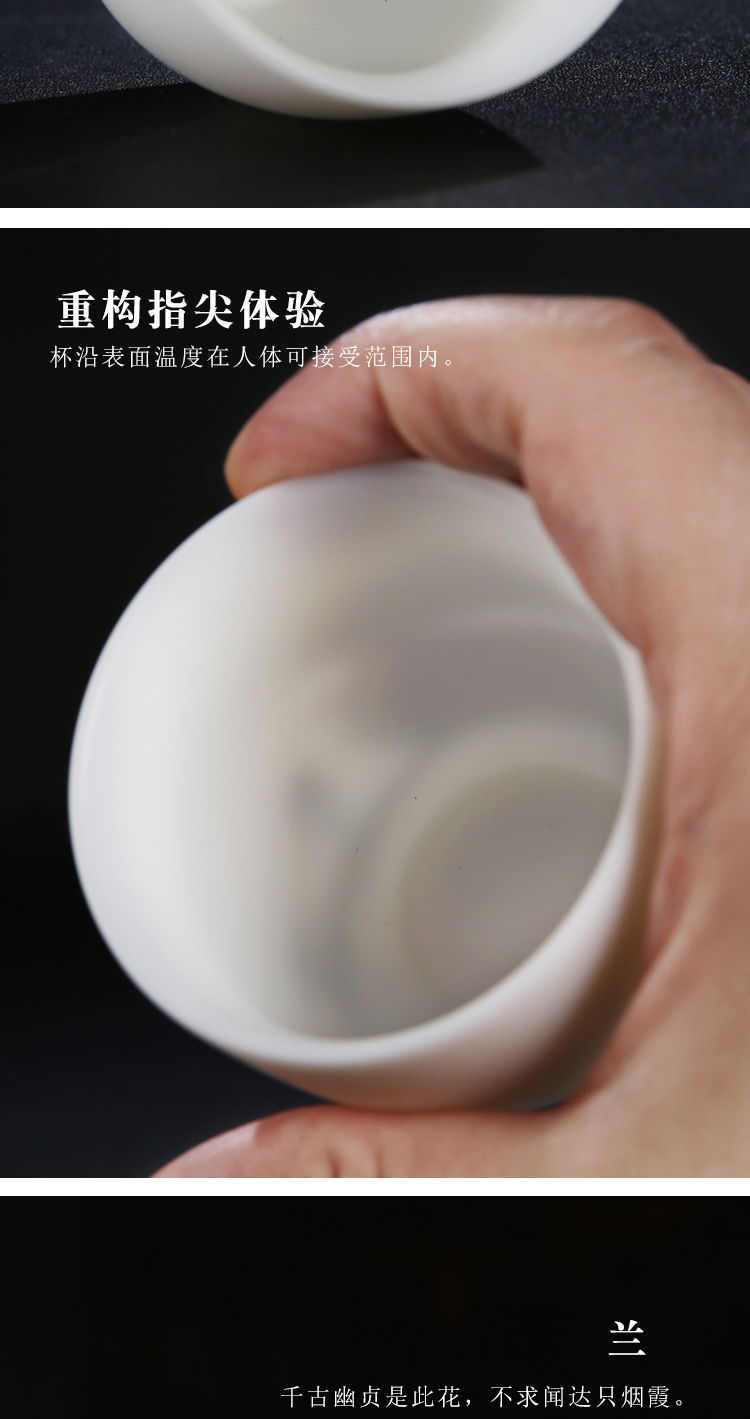 The Product dehua porcelain remit suet jade white porcelain hand - made sijunzi by patterns aloes cup ivory white master cup single CPU