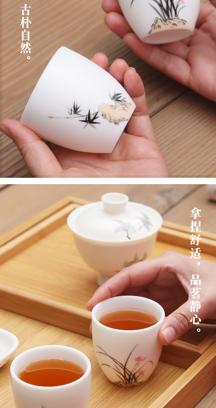 The Product dehua porcelain remit suet jade white porcelain hand - made sijunzi by patterns aloes cup ivory white master cup single CPU