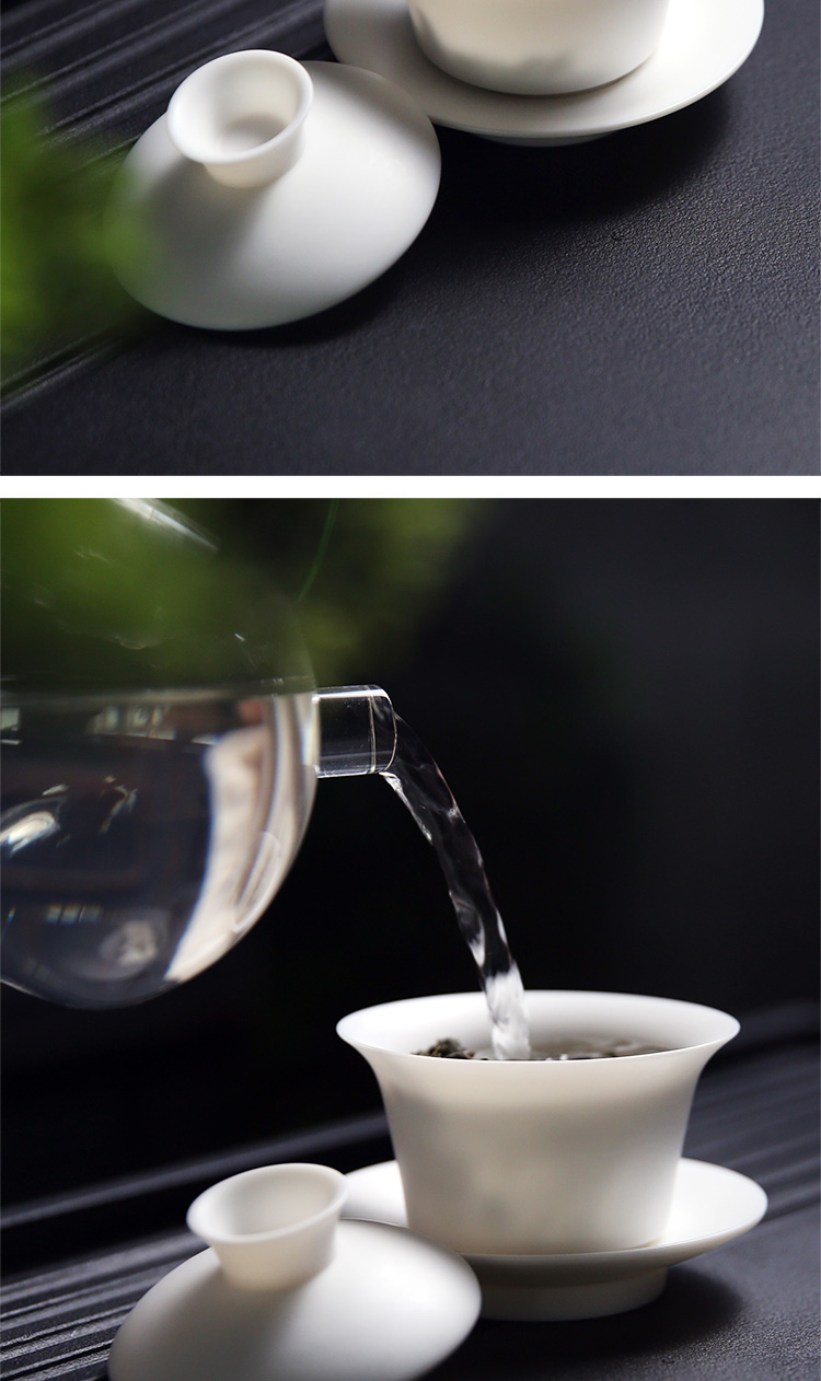 Goods only three tureen large tea cup suet jade porcelain remit dehua white porcelain single ceramic tea set home to bowl