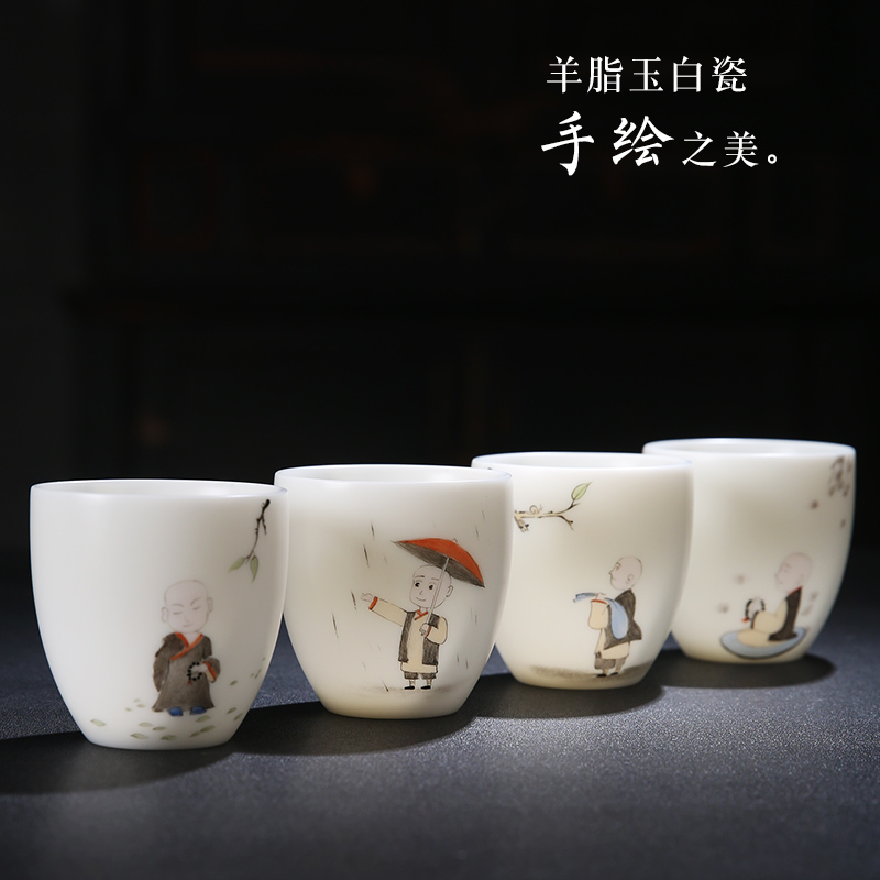 The Product sample tea cup ceramics single white porcelain porcelain remit kunfu tea cup master single CPU hand - made the young monk ceramic tea set