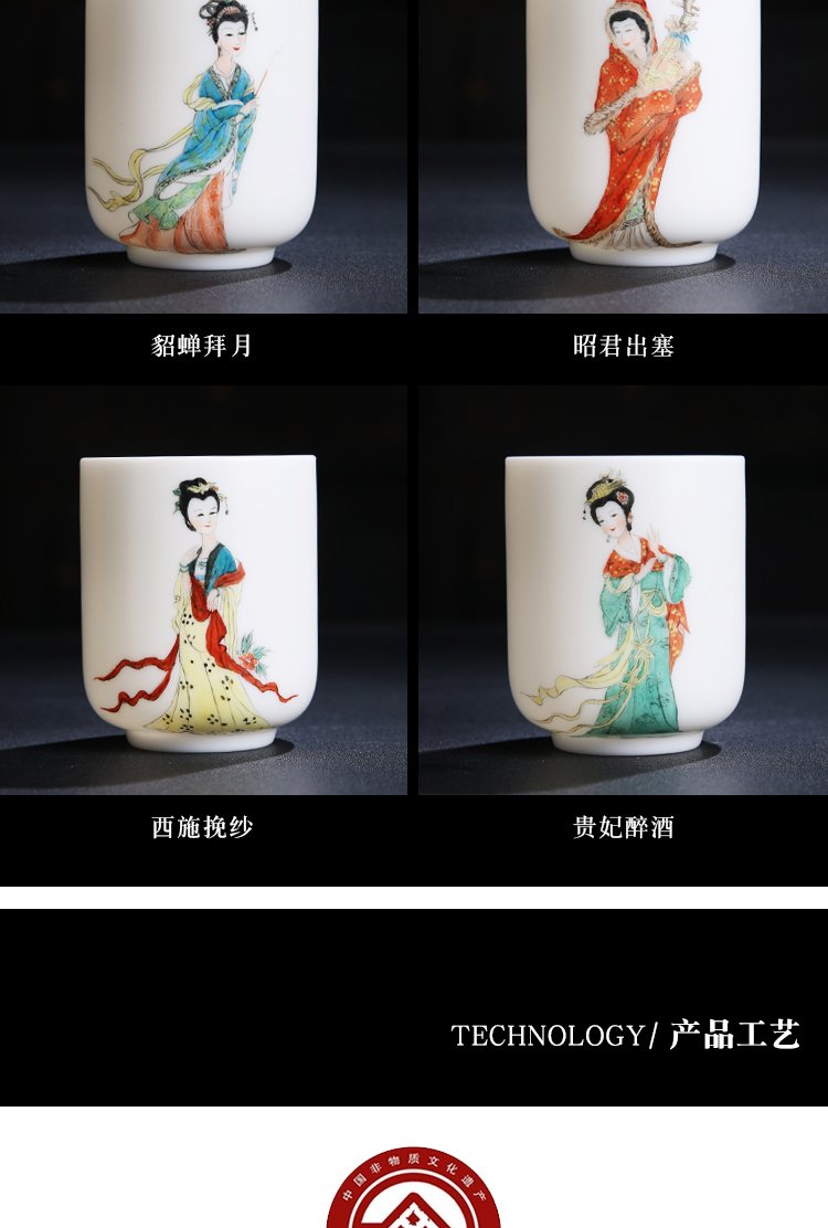 The Product/wushan dehua white porcelain porcelain remit the master cup suet jade single CPU hand - made figure sample tea cup cups the four most beautiful women