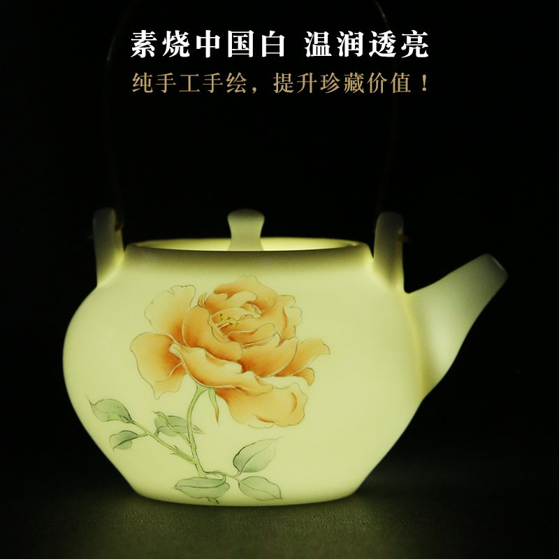 The Product porcelain sink white porcelain teapot Chinese rose girder suet jade teapot ceramic famille rose kung fu tea pot