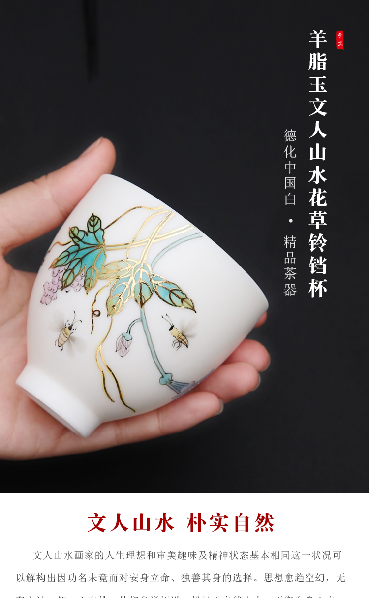 The Product master teacups hand - made porcelain remit the see colour sample tea cup literati landscape bell cup of dehua white porcelain tea cups