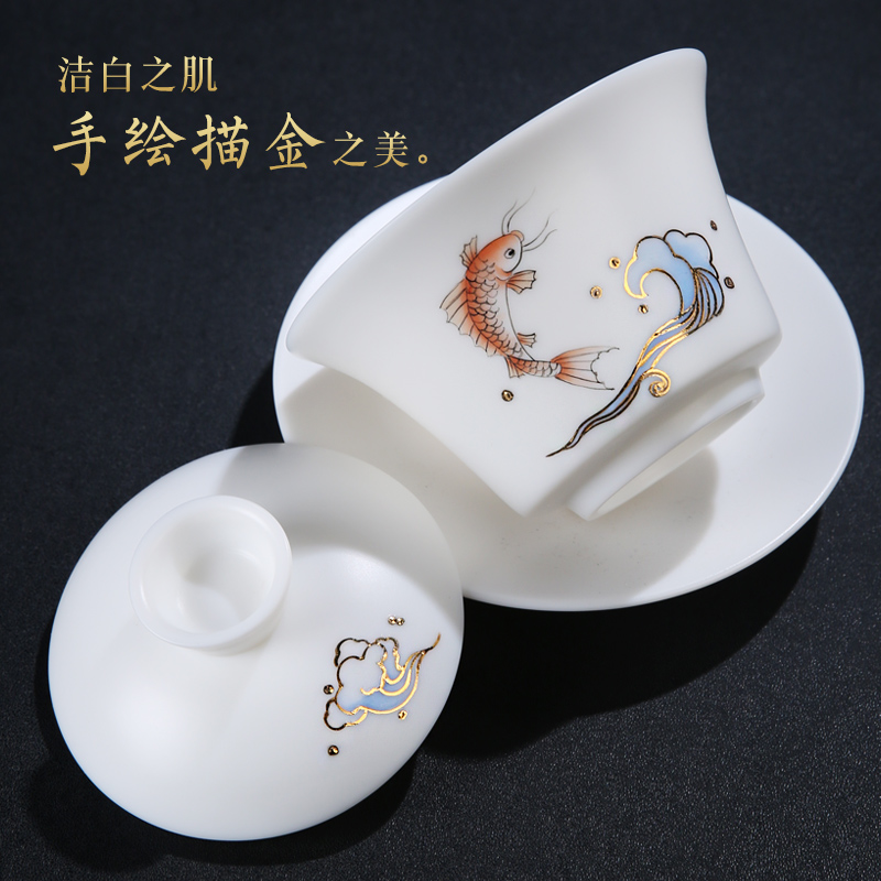 The Product dehua porcelain remit hand - made paint only three tureen checking porcelain cups single ceramic bowl tea set