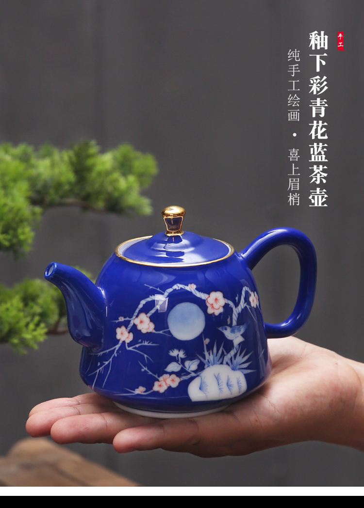 The Product under glaze color blue and white porcelain remit blue teapot pure manual hand - made home portable teapot ceramic kung fu tea set