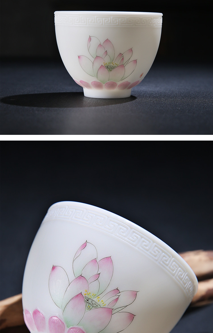 The Product porcelain send white porcelain teacup jade porcelain new Mosaic gold fish large sample tea cup for cup pure manual painting master single cup of tea