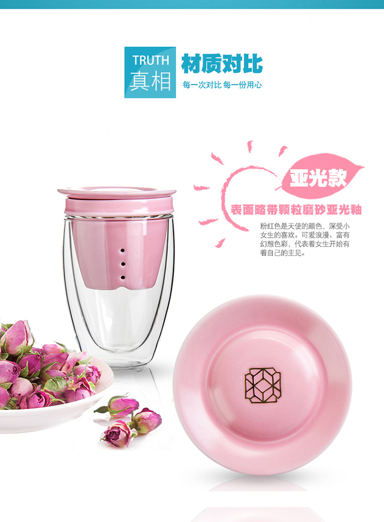 Porcelain sink filter against the hot heat transparent glass heart cup home tea cup office separation