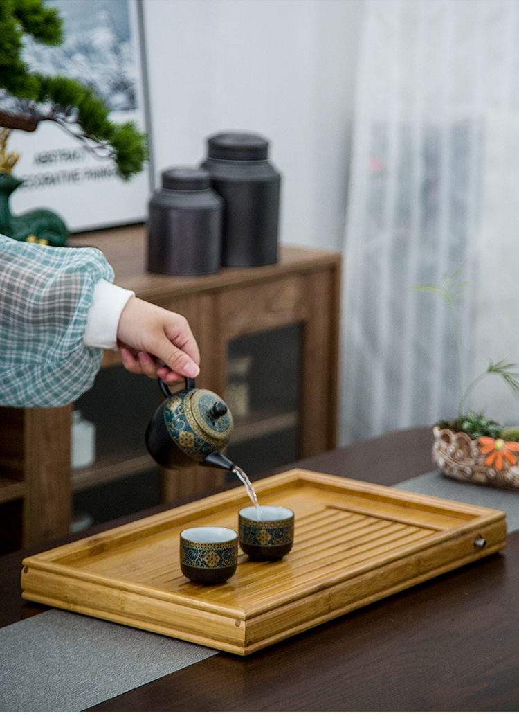 The Product porcelain sink bamboo tea tray tray household contracted tablet drainage type large bamboo tea rectangle filling dish