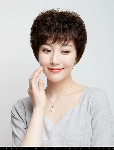 Парик для пожилых людей, кудрявые реалистичные пряди волос изготовленные из настоящих волос для матери, для среднего возраста