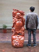 Wood carving fortune and laughing Buddha big belly Maitreya Buddha statue Rosewood fragrant camphor cliff root carvings home decoration crafts