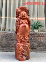 Woodcarving Maitreya Buddha statue big belly happy smile Buddha Rosewood Yew camphor cliff carving root carving ornaments