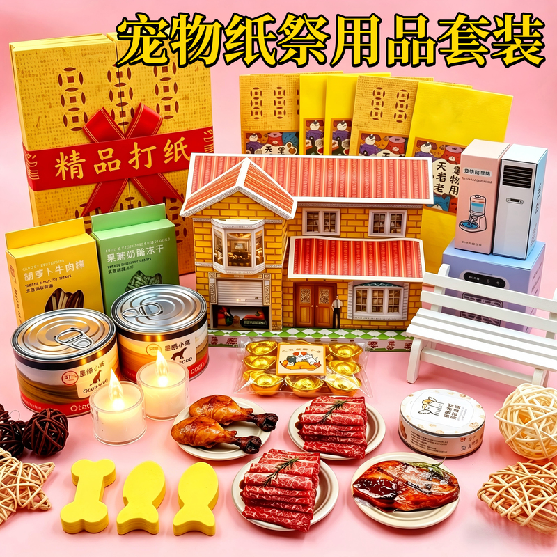Complete Set of Pet Paper Offerings: 3D Paper Luxury House for Puppies and Kittens, Dog Food, First Seven Days Complete Set of Pet Paper Offerings: 3D Paper Luxury House for Puppies and Kittens, Dog Food, First Seven Days