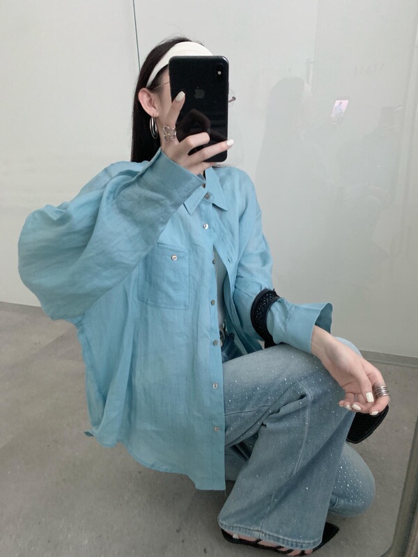 26102【Sky Mirror】Double Pocket Ramie Casual Shirt High-Quality Sun Protection Shirt Limited Quantity