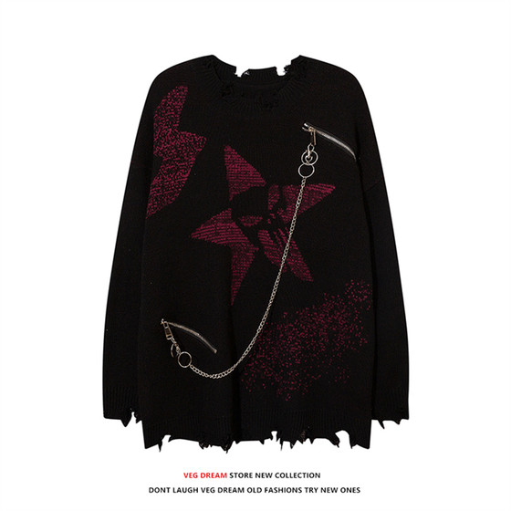 VEGDream dark design sense with necklace sweater men and women oversize lazy wind knitwear tide