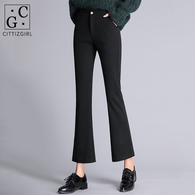 CG micro trumpet wool pants women's 2020 autumn and winter new Korean slim slim warm thickened suit pants 8439