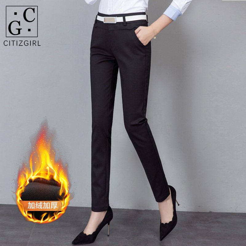 Western Dress Pants Woman 2022 Spring Dress New Black Plus Suede Winter High Waist Straight Barrel Pro Workout 90% Little Feet Long Pants