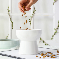 Japanese-style high-legged plate Ceramic household pet cat food plate Dessert snack bowl Snack dried fruit plate Creative snack tray